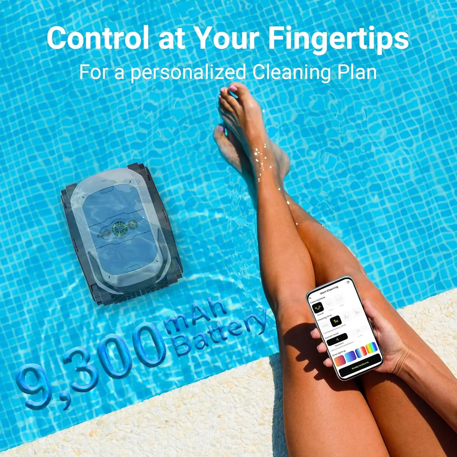 Robotic Pool Cleaner, Cordless Robotic Pool Vacuum with Ultrasonic Navigation, Wall & Waterline Cleaning, App Control 3H Runtime