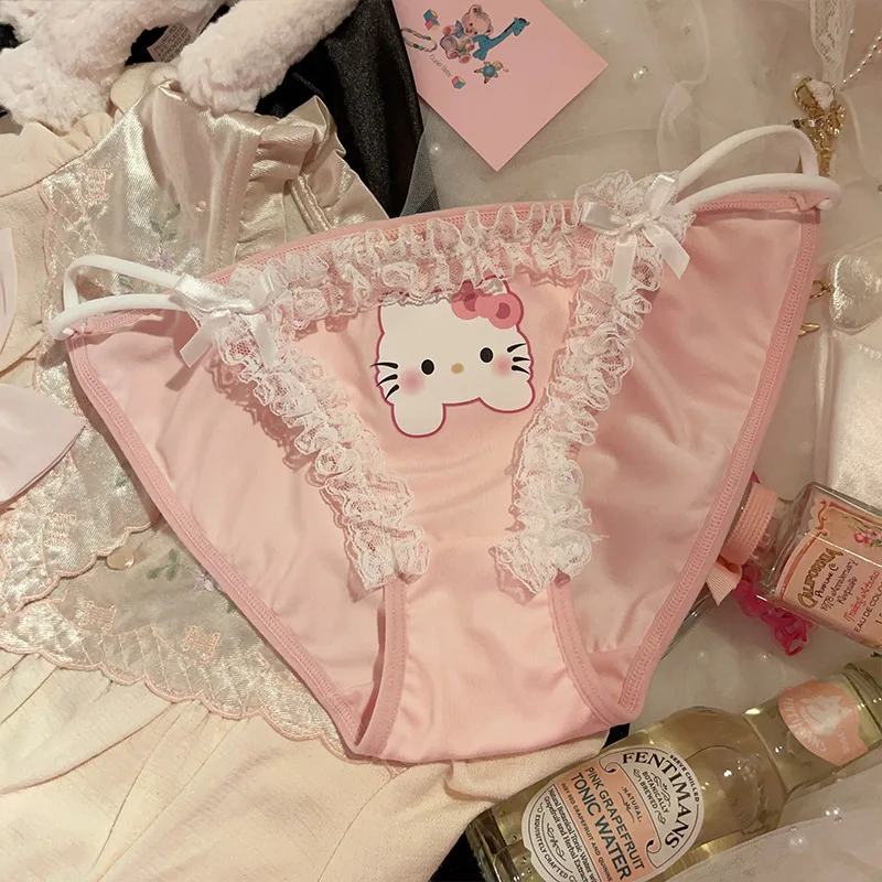 

1pcs for Hello Kitty Underwear Girls Cu Lace Cartoon Student Womens Low Waist Pink Young String Femme Sexy Briefs Lingerie