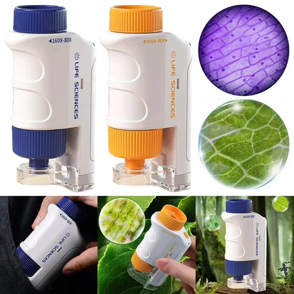 60-120X Mini Pocket Microscope Kit Boy Girl Exploring Gift Pocket Microscope Mini Handheld Microscope for Scientific Experiment