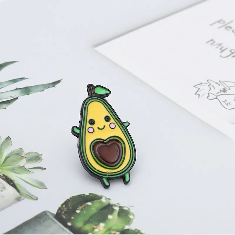 Cute Pear Avocado Enamel Pin Heart Fruit Core Brooches Bag Clothes Lapel Pin Green Fruit Badge Love Jewelry Gift for Lover Kids