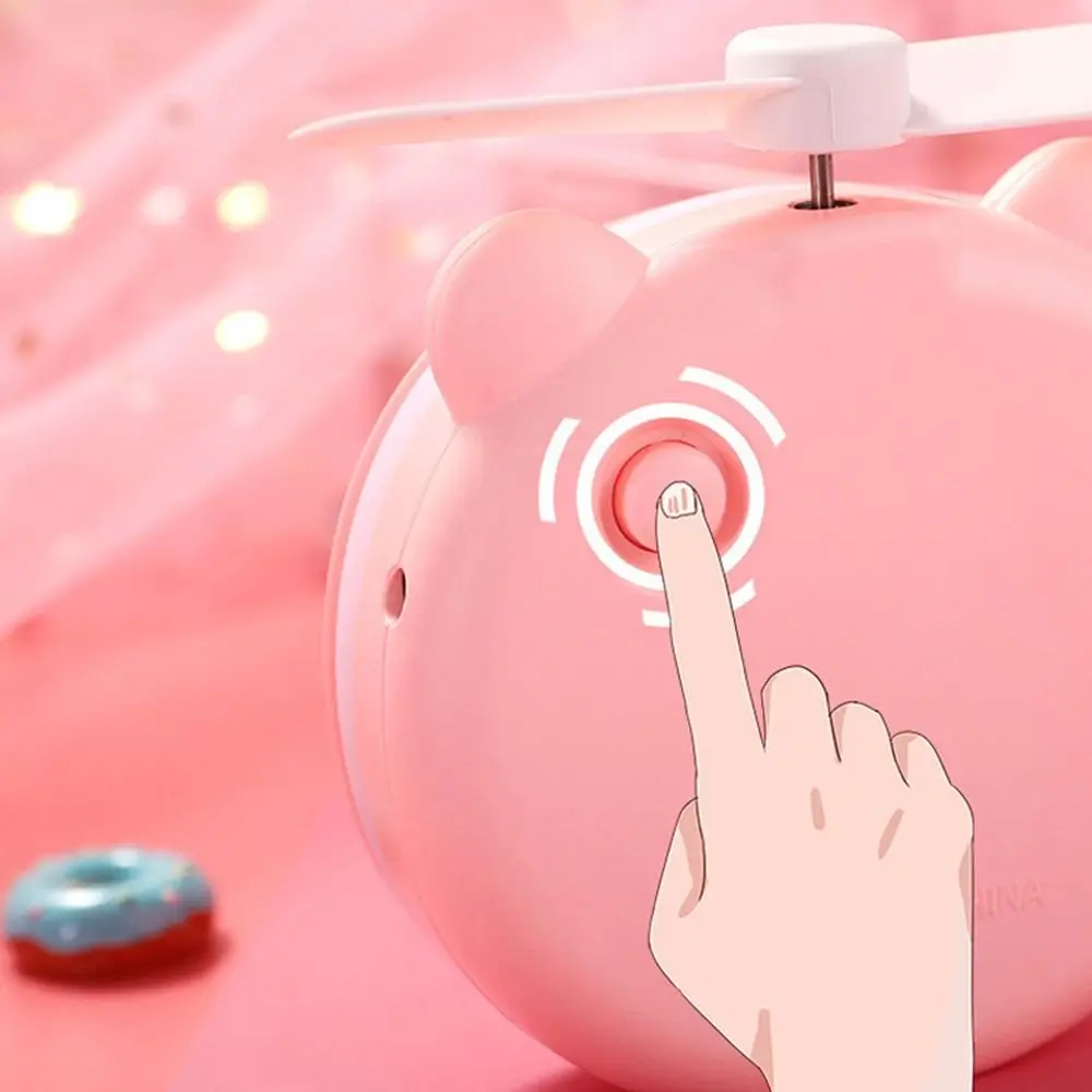 HD Mirror Cartoon Makeup Mirror with Fan Cute Round Pink Piggy Fan Portable USB Rechargeable Led Cosmetic Mirror Outdoor