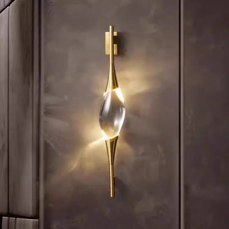 

Designer simple chandelier decoration all copper crystal lamp creative light luxury background