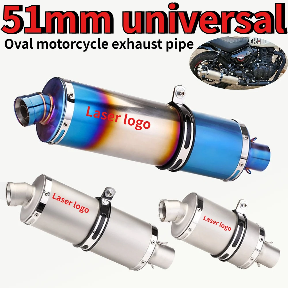 

51mm Universal Motorcycle Modified Exhaust Pipe, For Tmax Ninja 400 250 F800GS GSR750 R3 R25 T118 Retro Oval Retro Exhaust