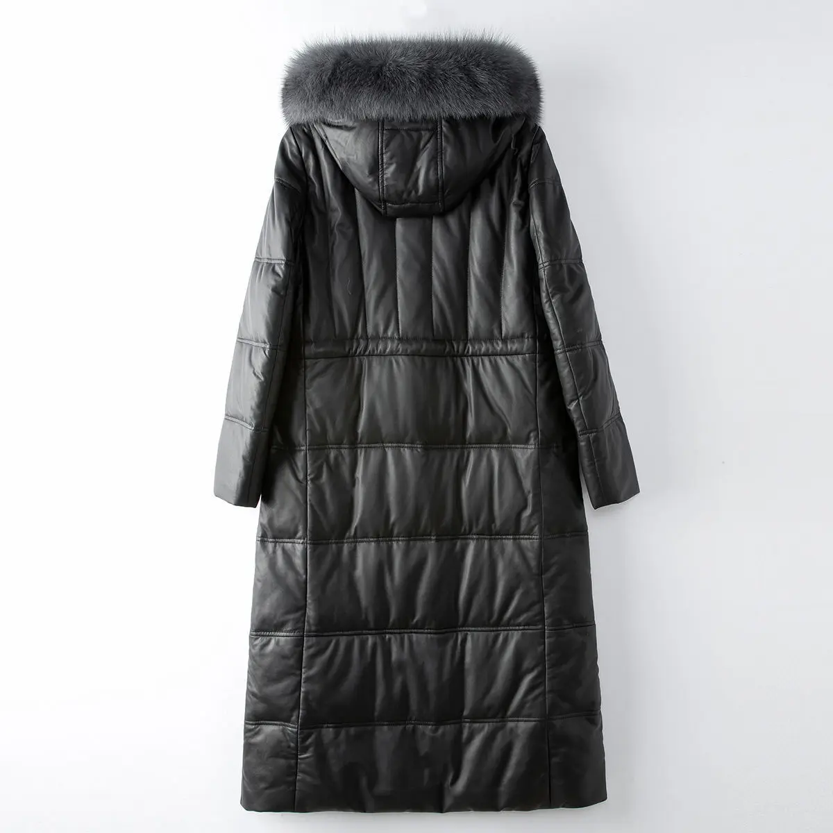 2024 genuine leather sheepskin long leather down jacket winter women's fur collar goose down jacket