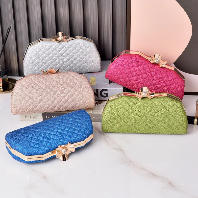 Green Clutch Bag Diamond Lattice Luxury Designer Party Hand Wallet for Women Fashion Purse and Handbag Flower Hasp Shoulder Bag