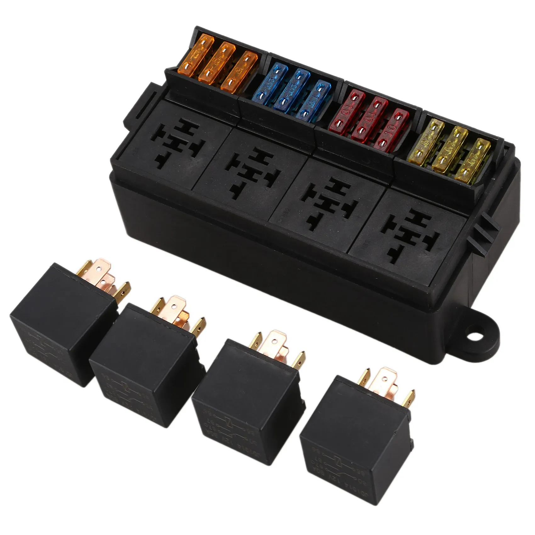 

2X 12 Way Blade Fuse Holder Box With Spade Terminals And Fuse 4PCS 4Pin 12V 80A Relays For Car Truck Trailer And Boat