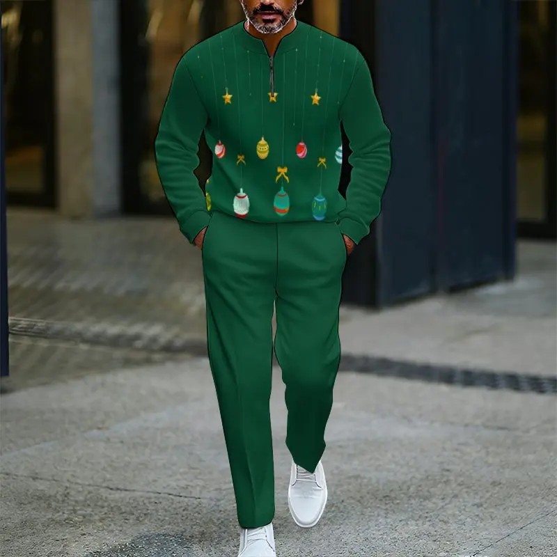 2025, TIKI inspiriertes Herren-Set für AliExpress | Halb offener Pullover mit Reißverschluss vorne, lange Freizeithose, europäische und amerikanische Mode