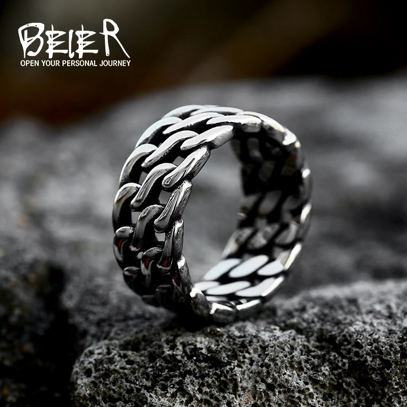 BEIER 2023 New Design Stainless Steel Chain Knitting Ring Knot Ring  Retro Simple Fashion Jewelry For Men Gift