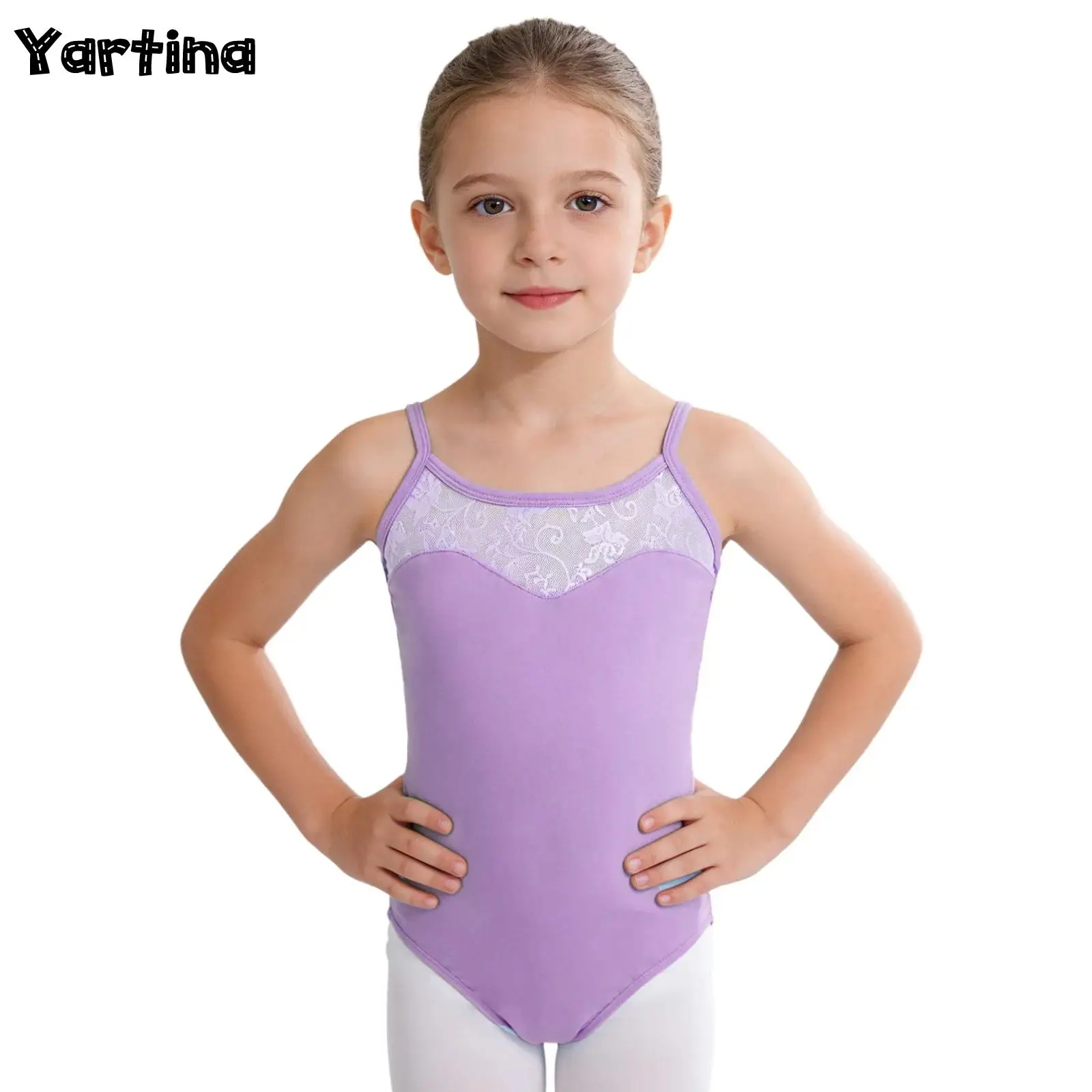 

Детские гимнастические купальники для девочек, костюм для балета и танцев, с кружевными вырезами на спине, с кнопками на промежности, боди для выступлений, танцевальная одежда