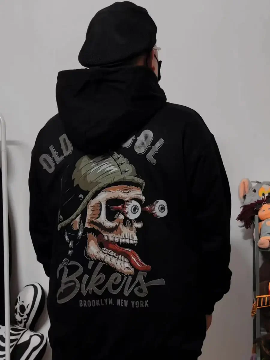 

2024 European and American dark locomotive May khaki heavy wash to do old rock band retro American street loose hoodie