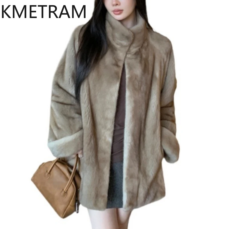 

KMETRAM 100% Velvet Mink Fur Jacket Woman Luxury Lapel Real Fur Coat New Arrivals Winter Women Clothing 2025 шуба женская