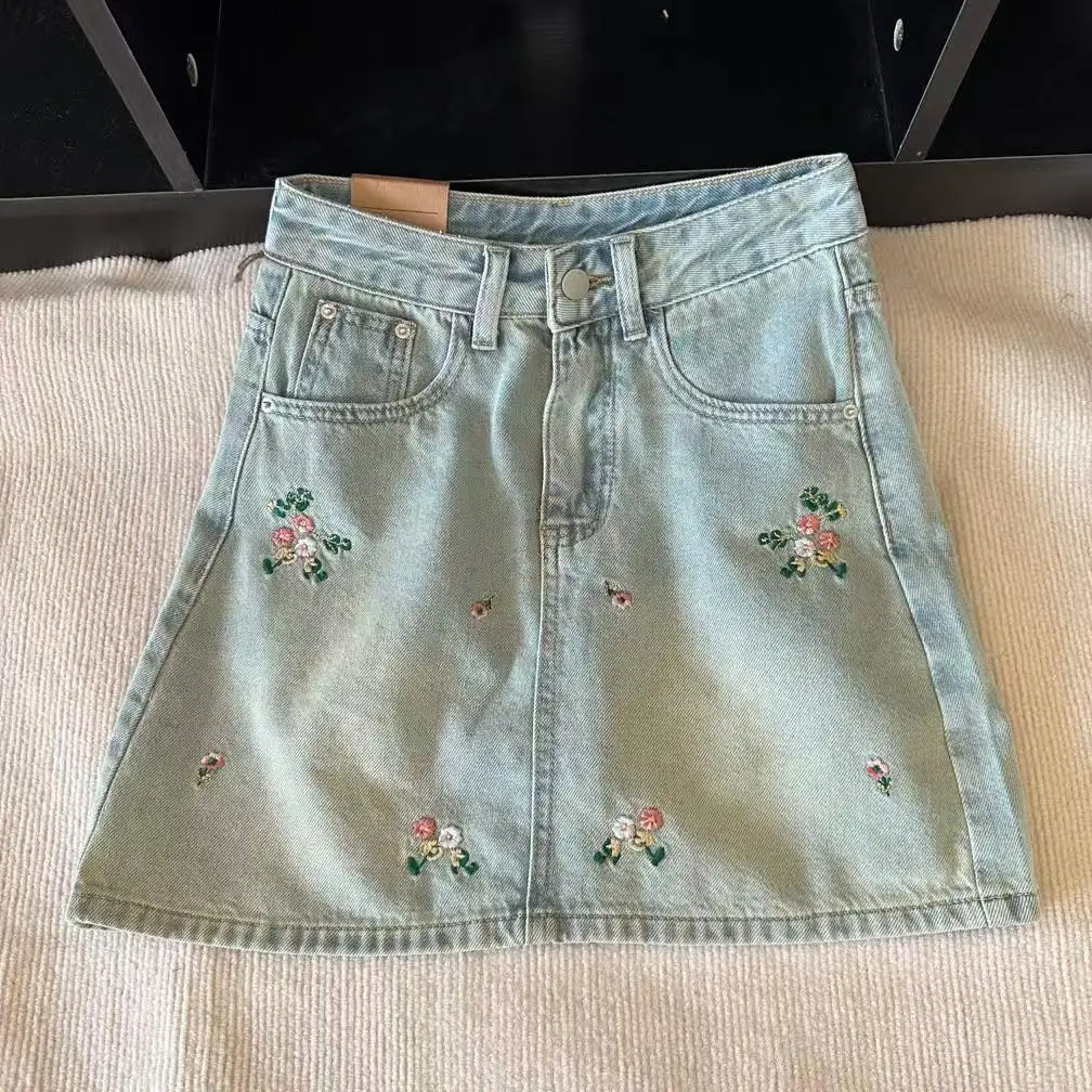 

Юбки женские джинсовые в стиле Харадзюку, мини, в горошек, с необработанным краем, ретро, для подростков, весенние, с эффектом потертости, с карманами, повседневные, оригинальные, свободного кроя