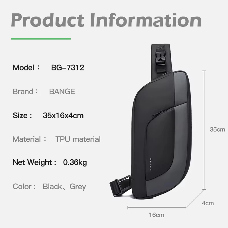 BANGE New Design Multifunction Crossbody Bag Shoulder Messenger Bags Male Waterproof Short Trip Chest Bag Pack for Men Sling Bag