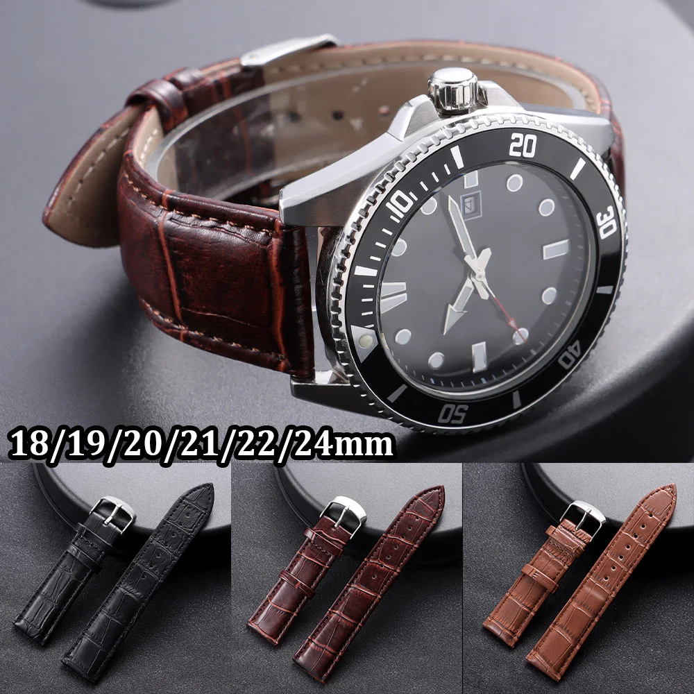 

12mm 14mm 16mm 18mm 20mm 22mm 24mm Soft Watchbands Pin Buckle Strap Black Brown Wristbelt Women Men Casual Replacement Bracelet