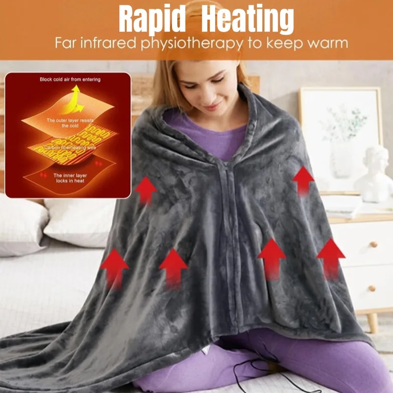 Wearable Heated Shawl Blanket USB Electric Heated Blanket 3 Heating Levels Heated Mat Winter Body Warmer Blanket for Home Office