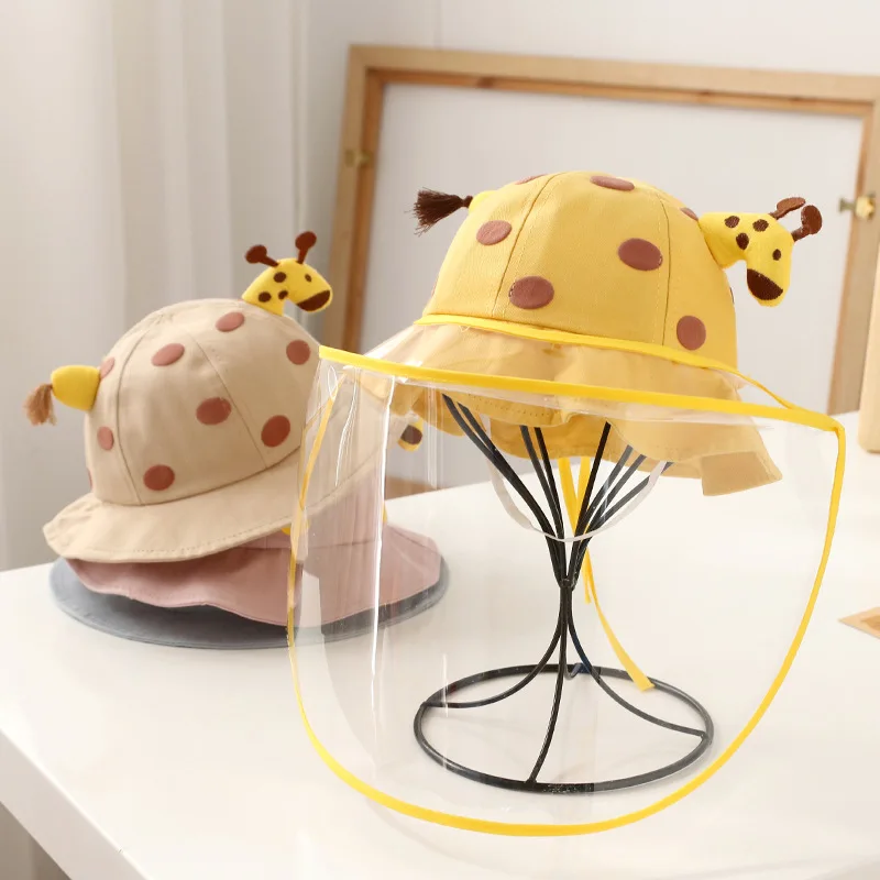 Spring, Summer and Fall Season Baby Cute Cartoon Giraffe Protective Face Mask Shade Children Anti-droplets Fisherman Hat