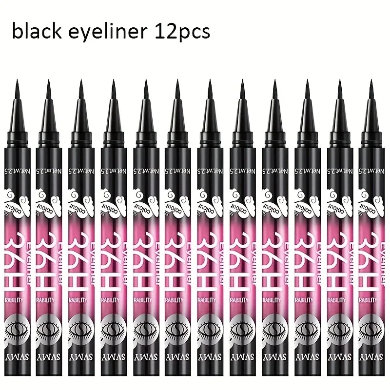 12er-Packung der meistverkauften schwarzen Flüssig-Eyeliner, langanhaltend und wasserfest, Exquisite Cosmetics._voghion.com