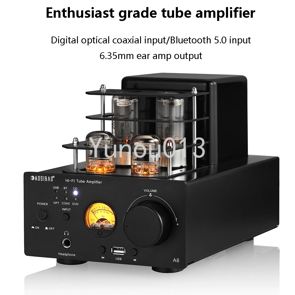 Tube Amplifier Bluetooth 5.0 USB Playback 80W*2 High-power Audio Amplifier 2.1 Channel Digital Coaxial Optical Fiber Input HIFI