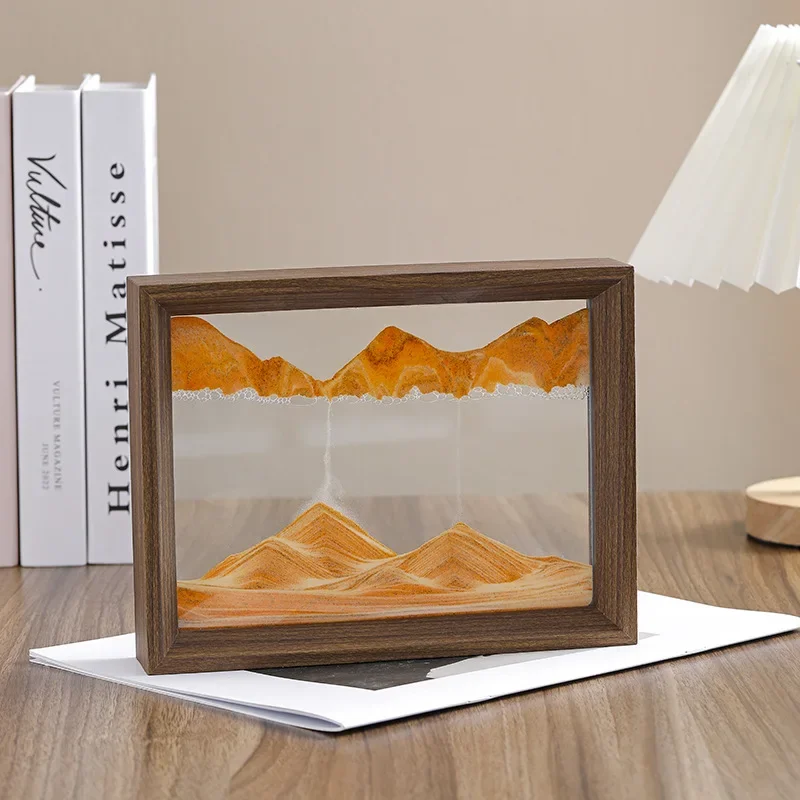 Wooden Frame Sandscape Moving Sand Art Picture 3D Quicksand Liquid Hourglass Craft Flowing Sand Painting Office Home Decor Gifts