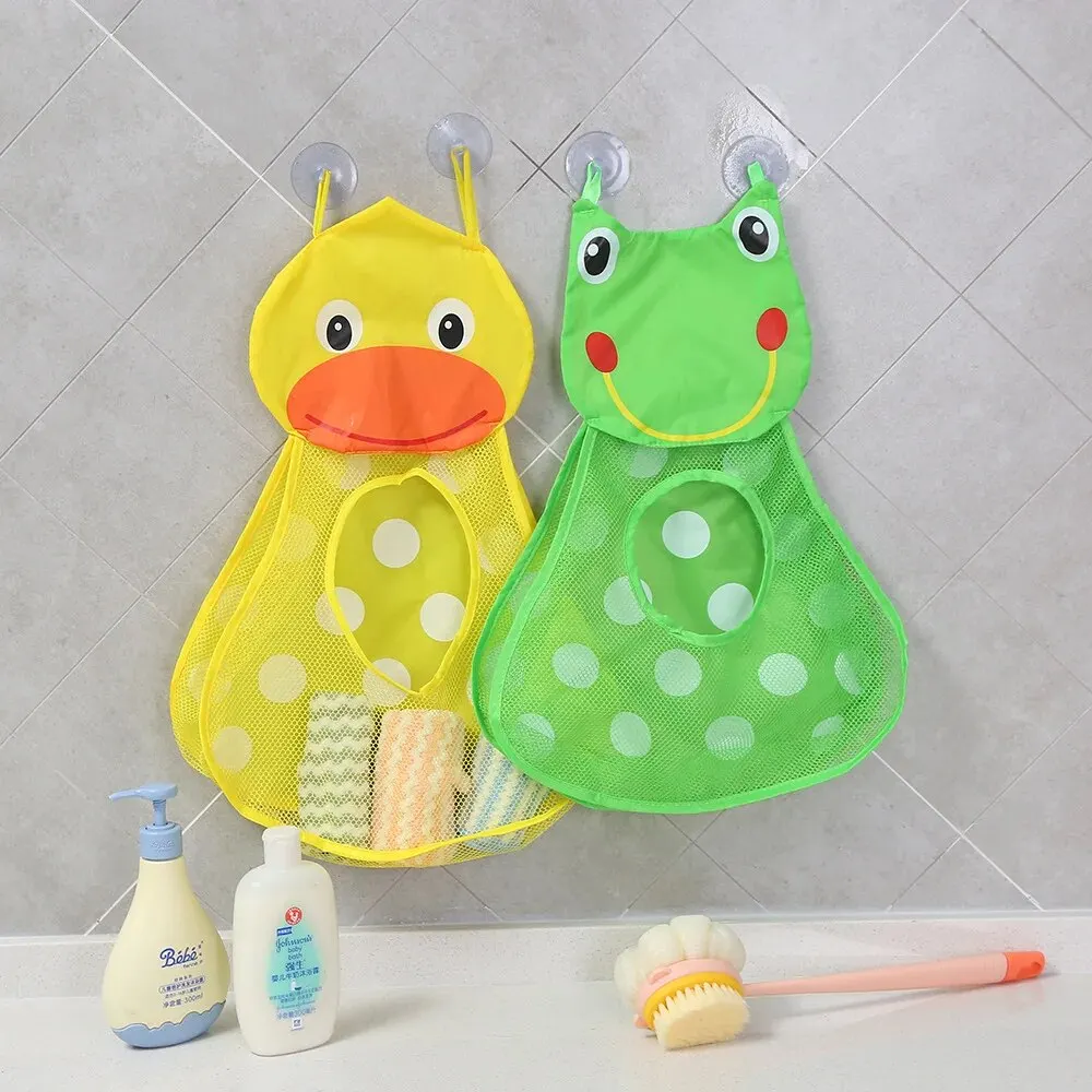 Bathroom Toy Storage Bag Bath Waterproof Strong Suction Cups Hanging Bags Cute Duck Frog Mesh Net Toy Durable Organizer