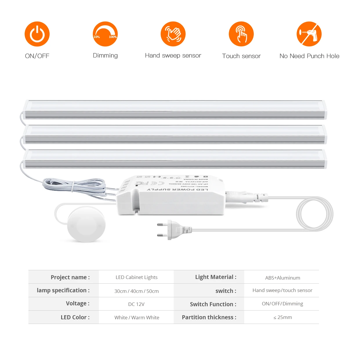 LED Under Cabinet Kitchen Lights Bar White/Warm White 30/40/50cm Penetrable Wood Sensor Lamp High Brightness Wardrobe Lighting