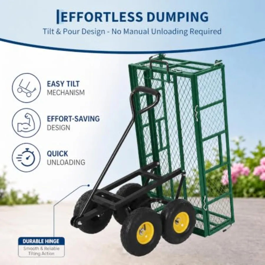 900 Lbs Steel Garden Dump Cart, Dump Wagon with Removable Sides