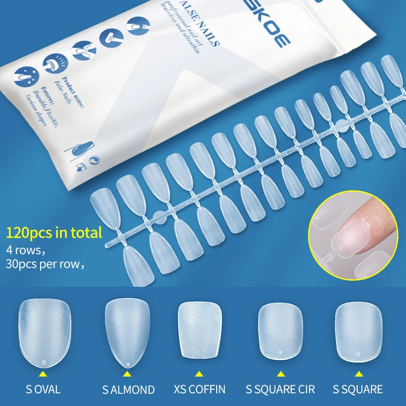 120 Pcs Matte False Nail Tips Almond Square Oval Coffin Shape Acrylic Fake Nail Tips For DIY Nail Salon Manicure Extension