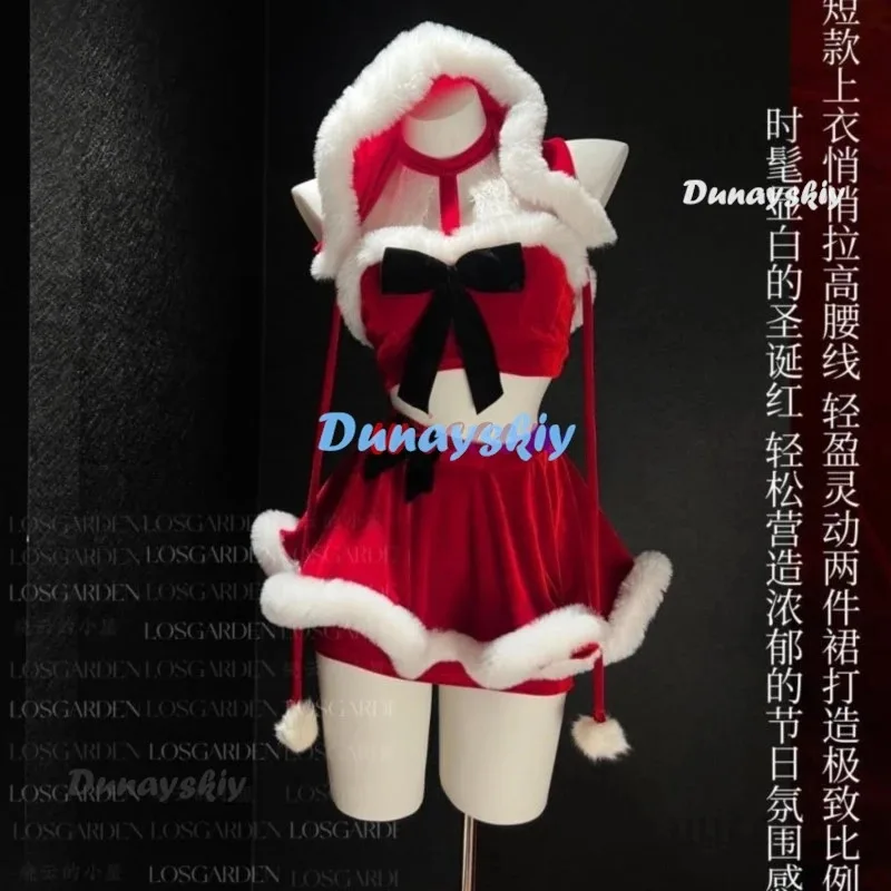 

COSda@Christmas Costumes for Women Hanging Neck Top with Hat Fancy Dress Set Xmas Party Adult Red Hat Santa Cosplay CostumeCOSda