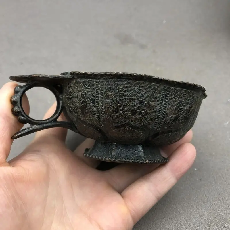 

Boutique brass lotus wine cup carved teacup lifetime ornament home living room office decoration crafts