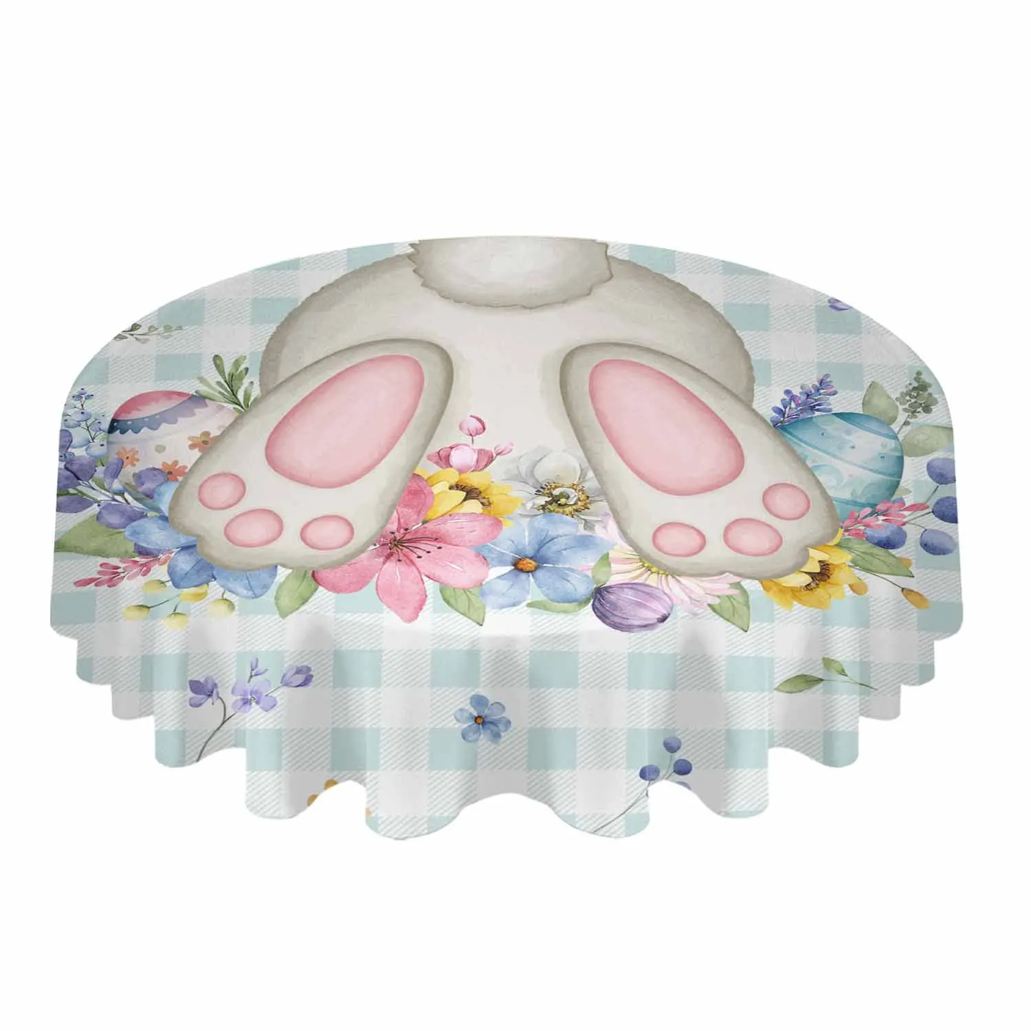 Easter Flower Egg Rabbit Waterproof Tablecloth Table Decoration Wedding Home Kitchen Dining Room Round Table