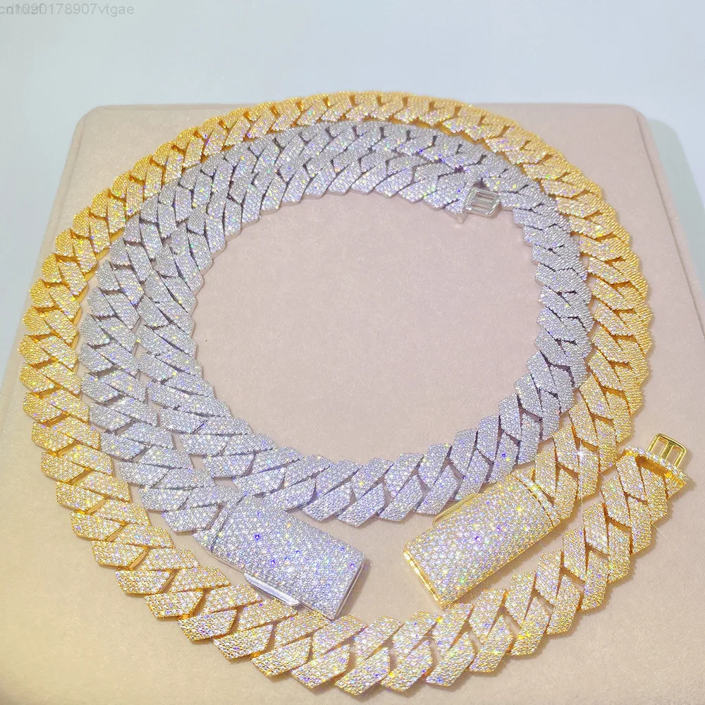 

Dropshipping Customizable 15mm24inch Cuban Chain S925 Moissanite Gold-plated Jewelry Gold Rose Gold Men Fine Jewelry