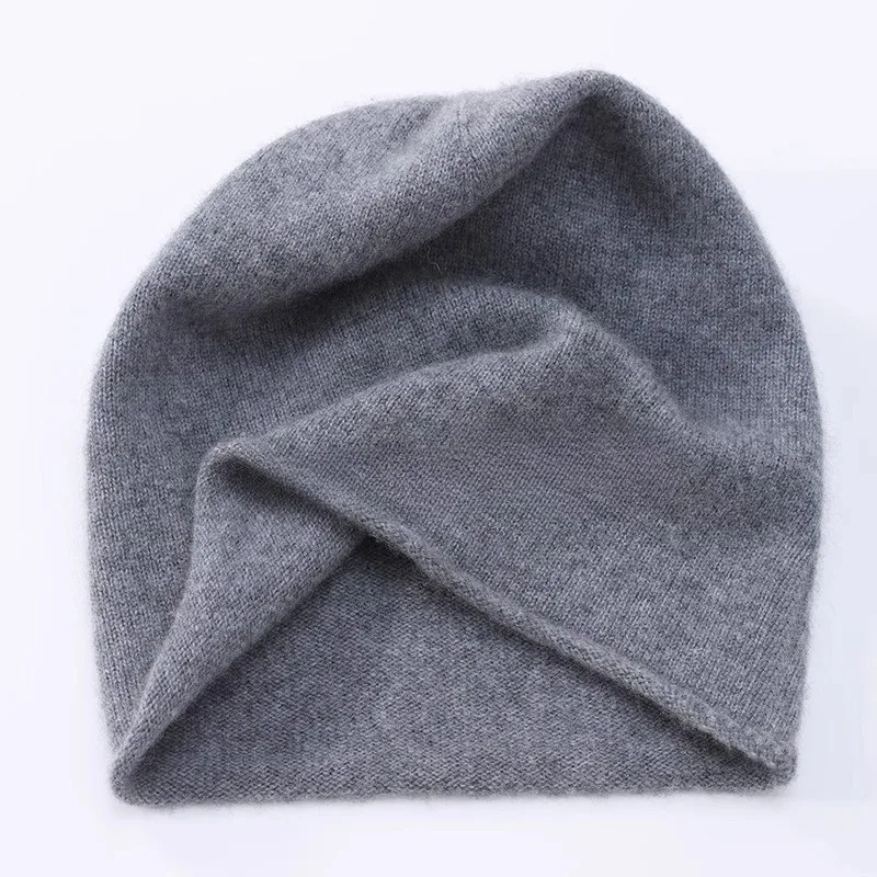 New style pure goat wool hat for men and women, warm knitted rolled edge piled hat, casual turban earmuff cold hat
