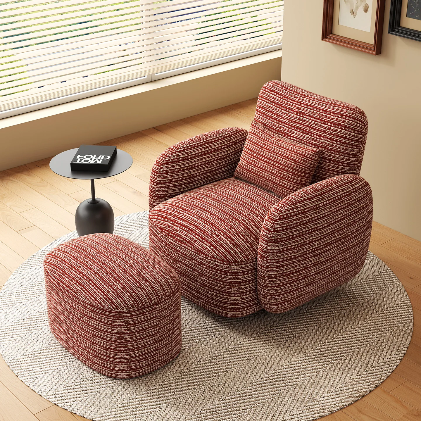 Sofa French retro style small apartment living room bedroom single sofa chair with ottoman rotatable lazy chair