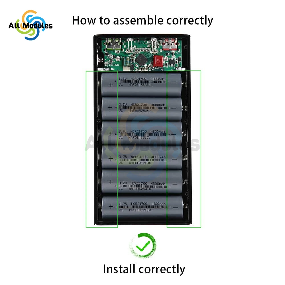 QC3.0 5V 9V 12V Removable 6-section 21700 power bank 18650 Case Lithium Battery Holder Two-way Fast Charger Box Shell DIY Kit