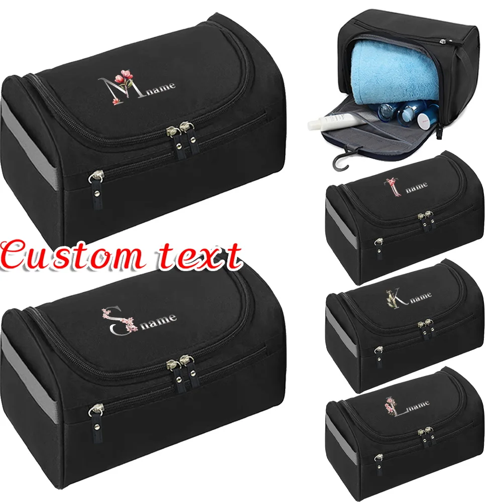 

Personalized Customization Name Black Toiletry Bag Portable Toiletry Bag High-quality Hanging Toiletry Bag Flower Pattern