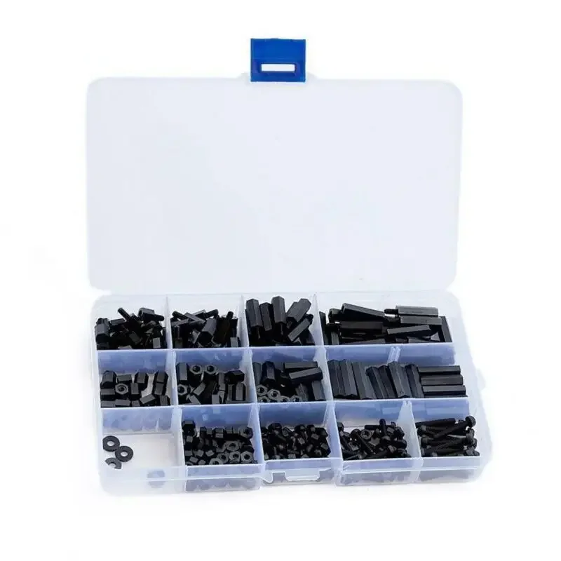 320/300/250pcsM2 M 2,5 M3 Schwarz Kunststoff Nylon Isolierte Hex Standoff Hexagon Säule Spacer Spalte Schraube Mutter sortiment Kit Set – Detail 2