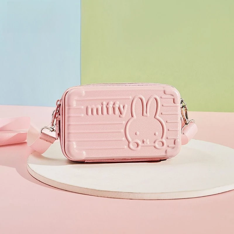 Kawaii Miffy Pastel Macaron ABS Cosmetic Pouch Mini Travel Crossbody Bag for Makeup & Daily Essentials Adjustable Shoulder Strap