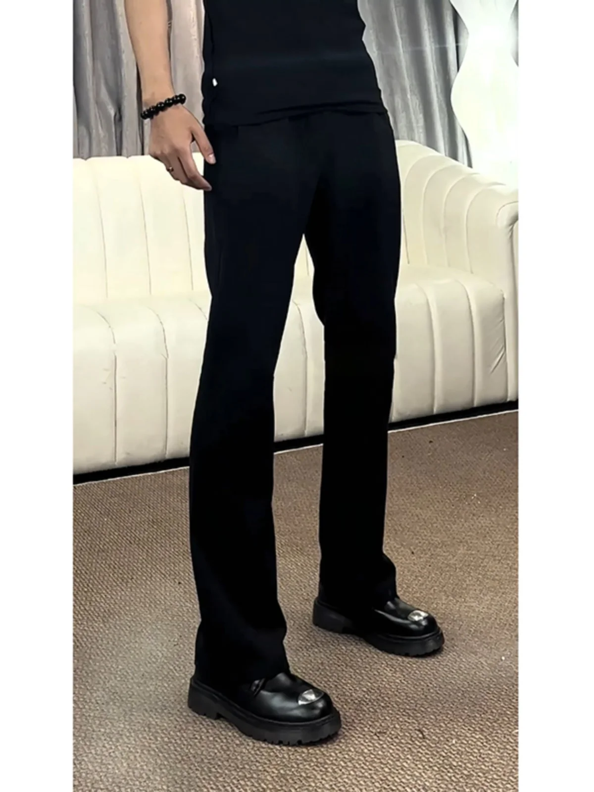 

Мужские брюки Cleanfit Micro Flare из ледяного шелка, черные, премиум-класса, летние, прямого кроя, молодежные, повседневные, однотонные