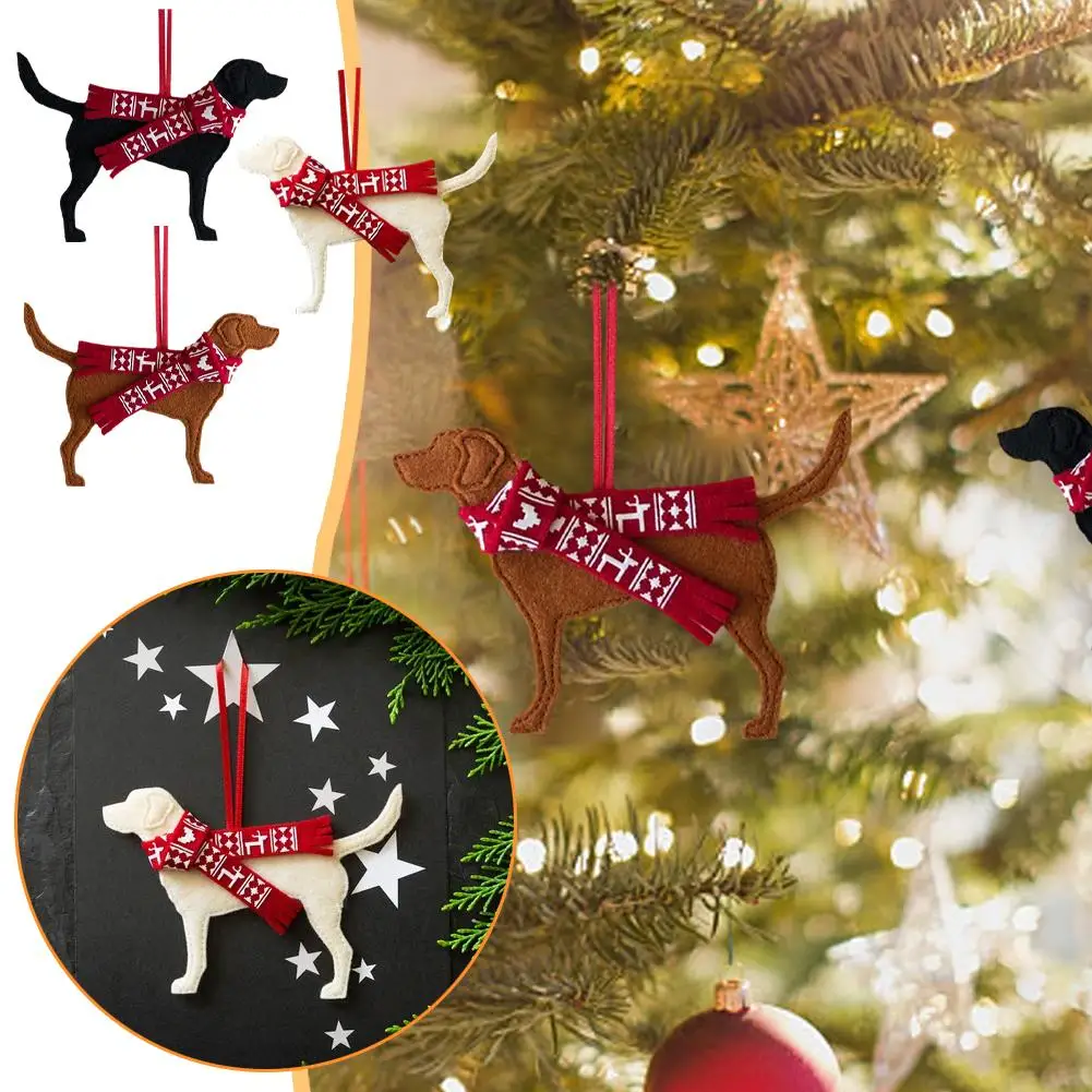 Christmas Tree Dog Ornaments Labrador Dog Pendant Christmas Hanging Ornaments Pendants Hanging 2D Tree Accessories Felt Car T6U4