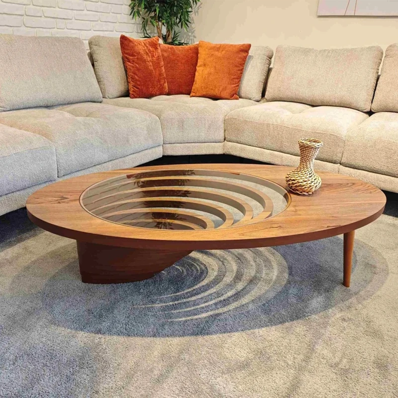 

Solid wood coffee table living room home light luxury high-end creative tea table oval modern tea table small apartment