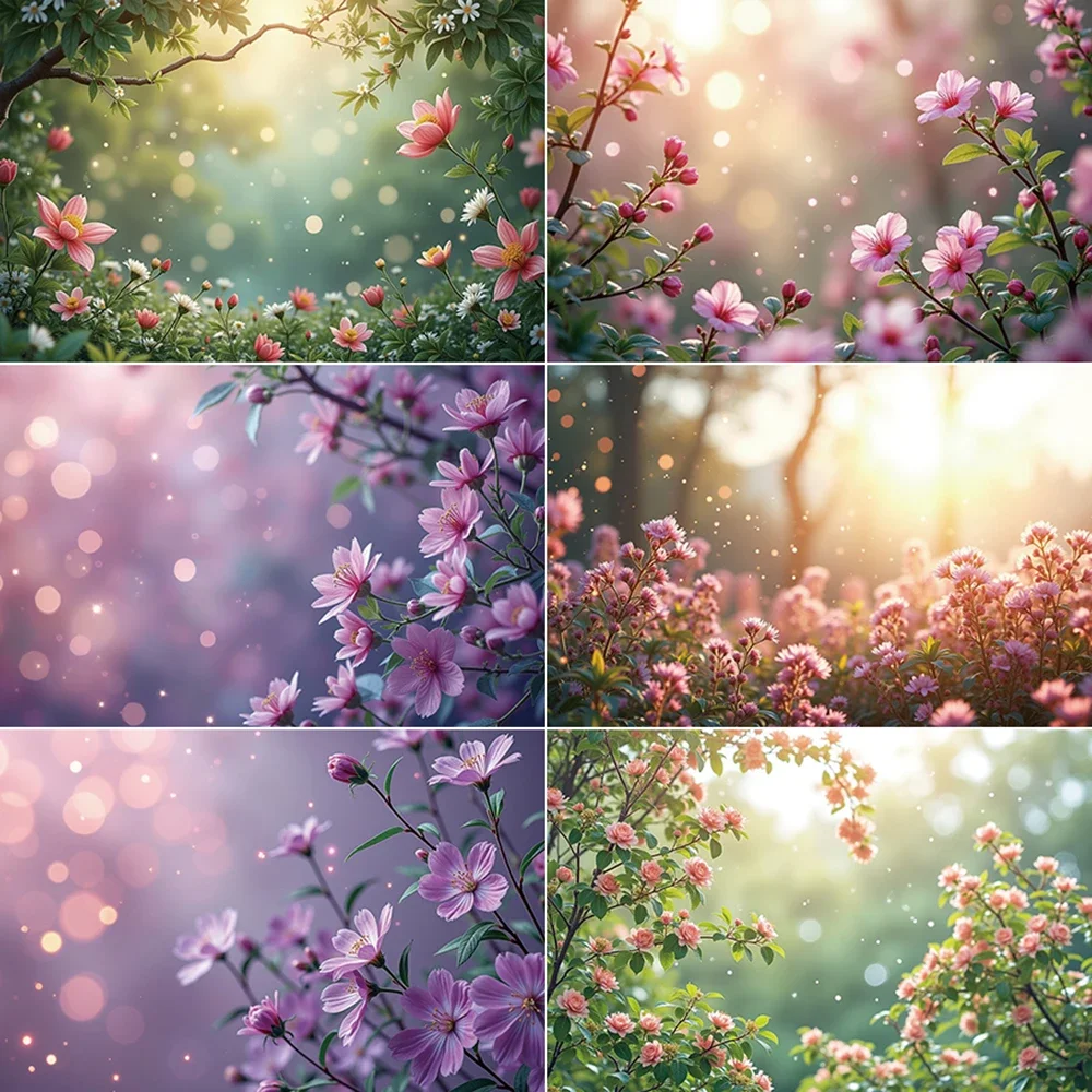 

MOON.QG Spring Garden Backdrop Fairy Forest Flower Blossom Pink Green Background Children Home Studio Photography Shooting Props