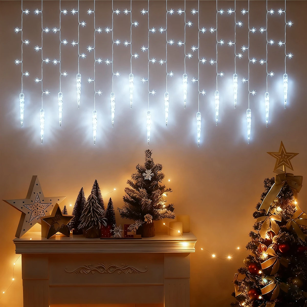1 قطعة تعمل بالطاقة الشمسية 96LED جليد سلسلة أضواء عيد الميلاد الستار ضوء 8 طرق الإضاءة مثالية للداخلية في الهواء الطلق تزيين في العطلة