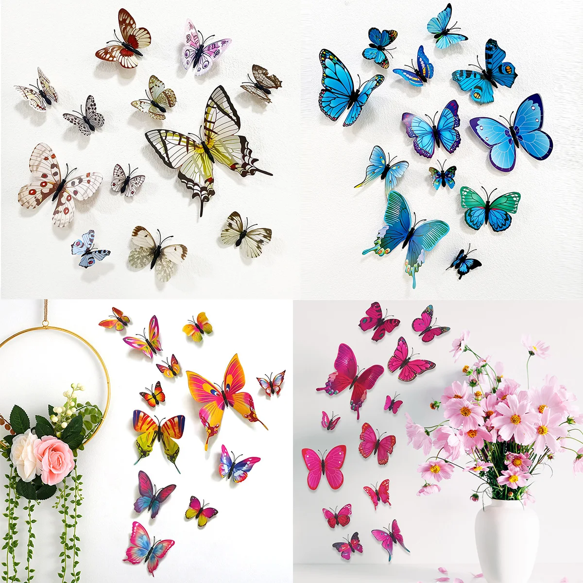 12pcs 3D Butterfly Wall Stickers Wedding Decoration Party Cake Decor Topper Wall Decal Living Room Bedroom Wall Magnet Stickers