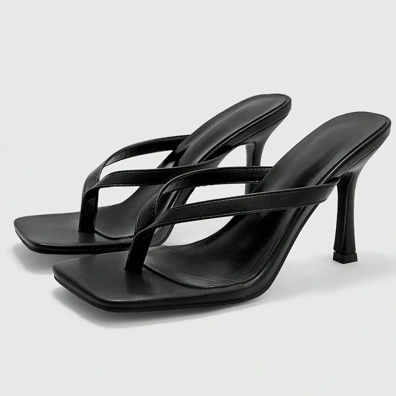 

Aneikeh Summer Classic Fashion Low Heels Slippers Women Square Head Clip Toe Sandals Mules Slides Shoes Beach Party Flip Flops