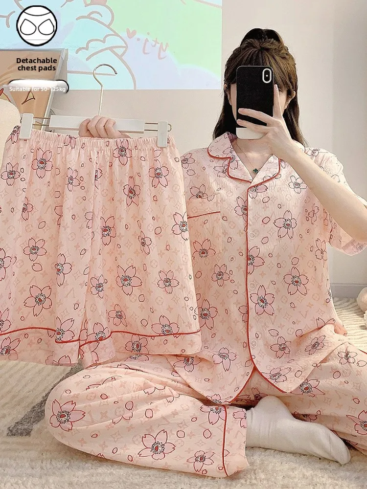 

Новинка 2026: Комплект женской домашней одежды больших размеров с коротким рукавом, тонкий, из облачного хлопка, мягкий, дышащий, можно носить на улице