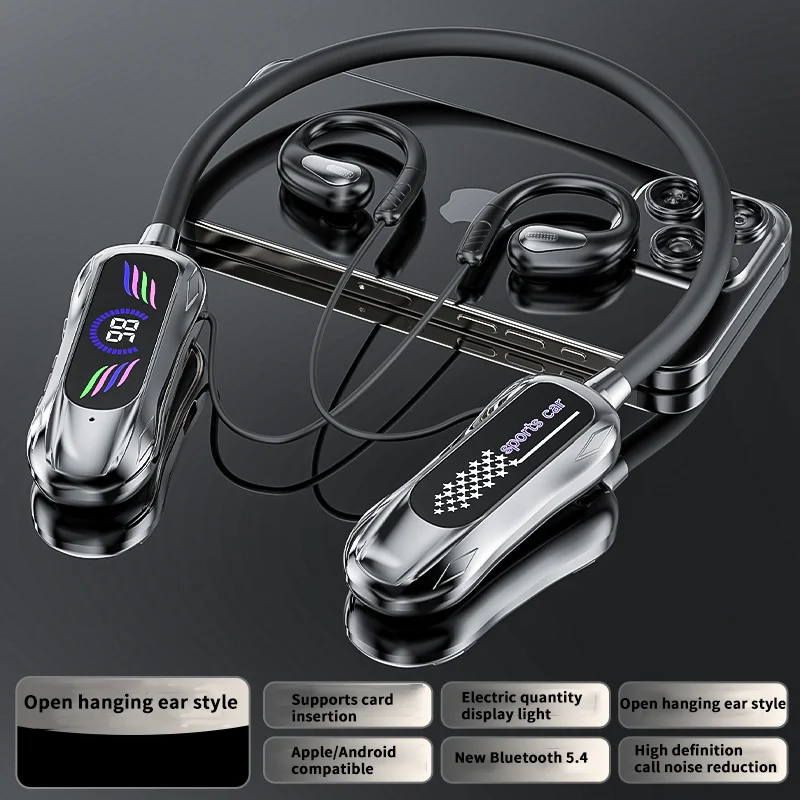 

Hanging Neck Bluetooth Earphone Ear Hook Open Type Support TF Card Insertion Power Display Bluetooth 5.4 Long Battery Life