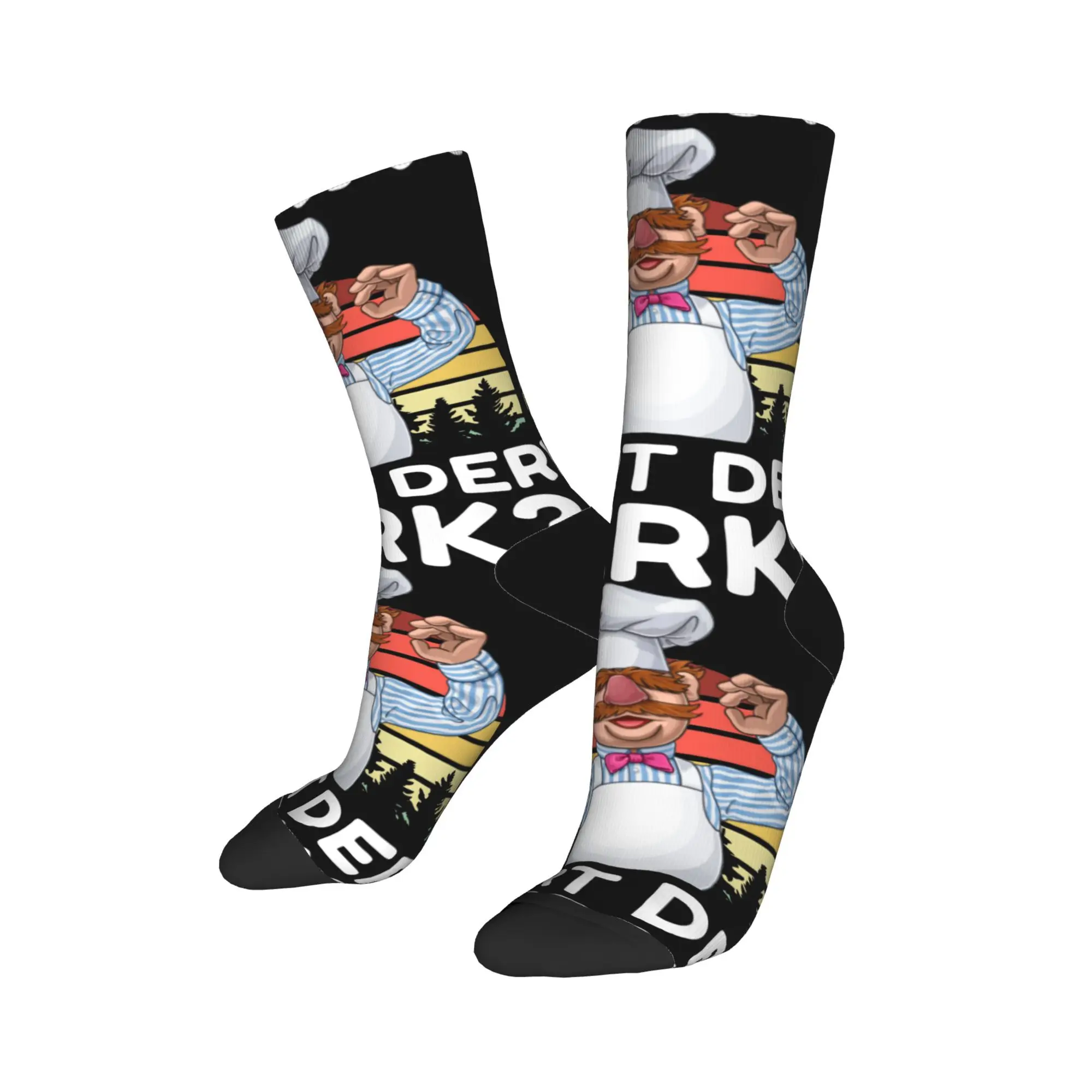 Retro Muppet Show Swedish Chef Expletive Basketball Socks Polyester Crew Socks for Unisex Breathable