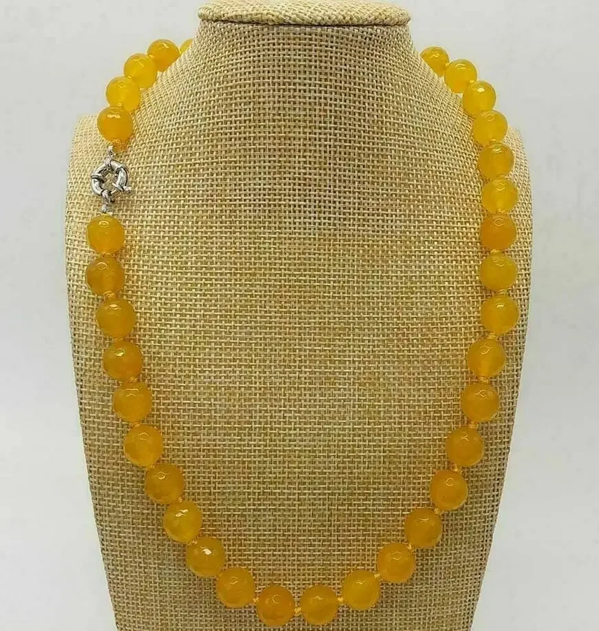 

Natural 10mm yellow topaz Faceted Round Bead Necklace 18"AAA