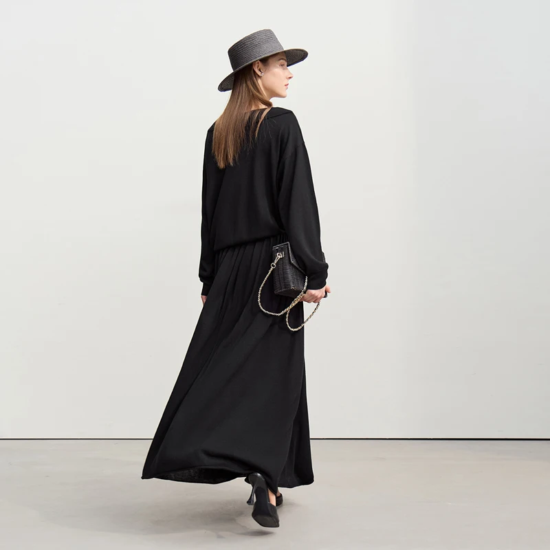 Amii Minimalist Long Skirt 2026 Spring New Solid Color Loose Skirts For Women Elastic Waist A-Line Knit Woman Clothes 12651010