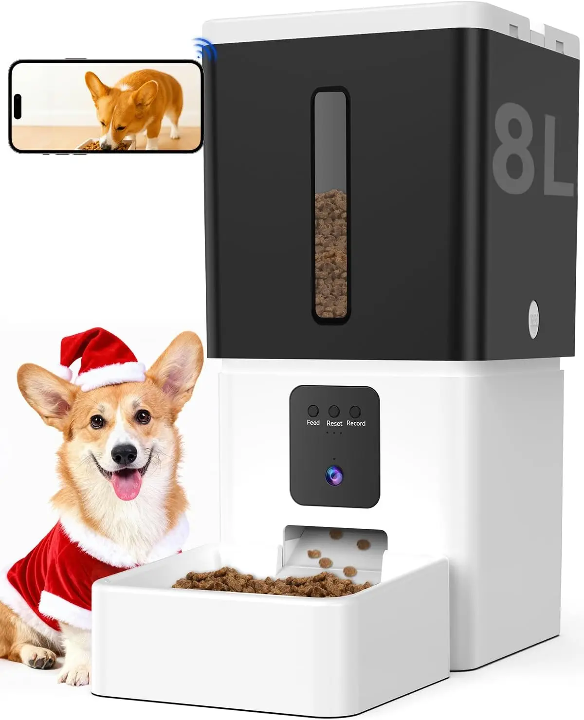 

8L Automatic Dog Feeder with Camera: 5G WiFi, Timed Feeding, Night Vision & App Control for Medium Dogs